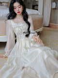 French Vintage Fairy Dress Women Bandage Elegant Evening Party Midi Dress Long Sleeve Korean Style Fairy Dress Autumn
