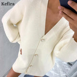 2021 V Neck Oversize Cardigan Women's Sweater Autumn Winter Knitted Long Sleeve Heart Button Loose Casual Jumper