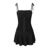 New Pleated Hem Slim Mini Suspender Dress-Outfit
