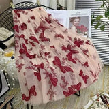 Fashion Butterfly Embroidery Mesh Skirt 2023 Summer New Office Lady Commute All-match Elastic Waist A-Line Midi