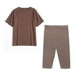 2021 Summer Cotton Sets Women Loose Two Pieces Short Sleeve T Shirts and Tight Shorts Solid Outfits