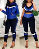 crop top & high waisted pants & hooded jacket casual female set 3 piece clothing set sleeve style collar