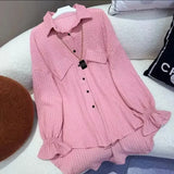 Lady Single-breasted Loose Blouse Spring Autumn Commute Turn-down Collar Women's Clothing Korean Stylish Irregular