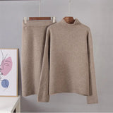 Elegant Knitted Sweater Skirt Suits Women Soft Sexy Female Sets 2 Pieces Slim Fit Skirt and Loose Tops Ladies