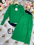 Free Shipping 2022 Women's Casual Knit Skirt Set Lapel Long Sleeve Turtleneck Short Knit Sweater & Split Midi Skirt 2-Piece