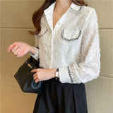 elegant ladies lace shirts Women's Blouses 2022 Spring Summer Long Sleeve Shirts Tops Blusas