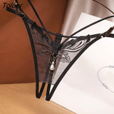 Transparent Embroidery Floral Pearl Tassel Women Lingerie G-String Panties Fashion Hollow Out Female Underwear Thong Briefs 425-1-Outfit