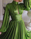 Spring-Summer Popular Color Hanging Waist Hanging Neck Big Swing Sexy Avocado Green Dress Solid Color Long Dress