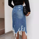 Autumn And Winter New Casual Bag Hip Skirt Tuxed Hole Cowboy Skirt Women's Dress