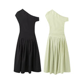 New Summer Dress With A High Waist And A Slim, Asymmetrical Long Dress In Solid Color-Outfit