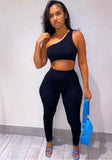 Sexy One Shoulder Sleeveless Cutout Slim Fit Sports Jogger
