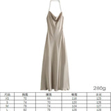 Women's Clothing 2025 Spring Festive Dress Hanging Neck Collar Silk Texture Dew Back
