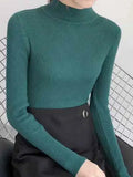 Neck Women Sweater Vintage Basic Solid Knitted Tops Casual Slim Pullover Autumn Winter Korean Tops Simple Chic Jumpers-Outfit