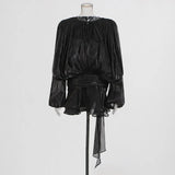Explosion Mesh Bubble Sleeve Skirt 2025 Summer New Folding Lotus Side Design Short Dress
