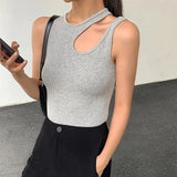 y2k White Cut Out Women's Tank Tops Sleeveless Slim T Shirts Female Clothing 2023 Summer Fashion crop top women camisetas-Outfit