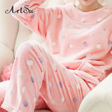 Heart Fur Suit Set Home Wear 2 Pieces Set Outfits Women Winter Warm Fur Pllover & Pants Female