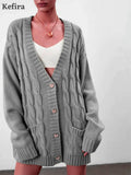 2021 V Neck Oversize Cardigan Women's Sweater Autumn Winter Knitted Long Sleeve Heart Button Loose Casual Jumper