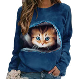 Ladies 3D Cartoon Cat Print T Shirt Women O-Neck Long Sleeve Casual Loose Clothing Tee Female Tops 5XL