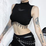 Summer 2024 New Vest Dark Wind Moon Chain Small High-Necked Sleeveless Top Girl-Outfit