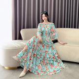 Early Autumn Collared Flakes And Snowflake Cake Skirt Seven-Sleeved Luxury