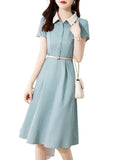 Toloer Collared Color Wave Point Skirt 24 Summer New Waist Simple Temperament Elegant Fashion Age Reduction Women's