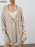 2021 V Neck Oversize Cardigan Women's Sweater Autumn Winter Knitted Long Sleeve Heart Button Loose Casual Jumper