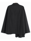 Women Black Irregular Pleated Big Size Blouse New Lapel Long Sleeve Loose Fit Shirt Fashion Spring Autumn 2023 1DE7242 618-1-Outfit