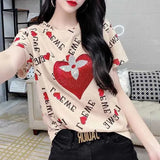 Women's Clothing Casual Round Neck Pullovers Fashion Character Printed 2023 Summer Short Sleeve Commute Slim Patchwork T-shirt-Outfit