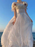 Vintage Dress Women Elegant Party Midi Dress Female Holiday Designer Chic Square Collar Korean Fashion Dress 2022