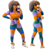 Piece Outfits Fall Women Clothes Active Thick Striped Ribbed Long Sleeve Knitted Sweater Matching Set Wholesale