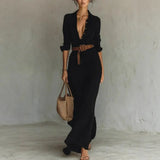 Women's Autumn Elegant Temperament Sexy Solid Color Irregular Folds Containing Belt
