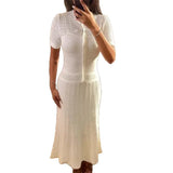 Women's Knitted Casual Simple Pure White Dress For Summer