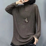 Sequined Pullovers Casual Pile Collar Female Clothing All-match Solid Color Spring Autumn Korean Commute Loose