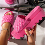Summer Shoes Slip On Flat Slides Sandals For Female Casual Slippers Lingge Argyle Beach Shoes Luxury Sandalias Mujer