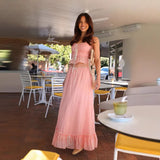 Women's Dress 2025 Summer Slings With Bows Sweet Blouse Folded Fairy Half-Dress Suit