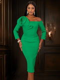 Three-Dimensional Flower Shape Feel Bra Dress Party Party Party Long-Sleeved Dress Dress Dress Dress