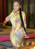 Print Sexy O-Neck Long Sleeve Mini Bodycon