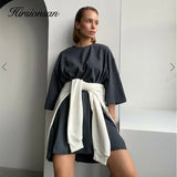 O Neck A-line Dresses Women 2021 Summer New 100% Cotton Soft Loose Long T Shirt Elegant Female Vacation Mini