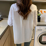 Summer Embroidery Women Blouse Fashion V-neck Lantern Sleeve White Shirt Woman Vintage Tops Cotton Female Blouses