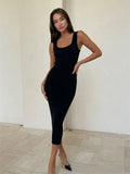 Tight Square Collar Dress Sleeveless Solid Color 2025 Summer Sexy Long Knit
