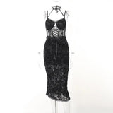 Dark 2023 Spring And Summer New Style Lace Lace Jacquard Suspender Slim Dress Woman-Outfit