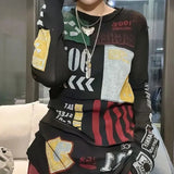 Letter Printed Pullovers Streetwear Spring Autumn Round Neck Women's Clothing Long Sleeve Casual Spliced Slim T-shirt-Outfit