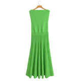 Summer New Sexy Hottie Body Shape Straight Green Dress Sleeveless Knit