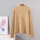 Warm Cashmere Sweater Women 2020 New Soft Crimped Neckline Loose Pullovers Korean Coffe Khaki Knitted Female