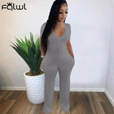 Fall Streetwear Black Pink One Piece Outfit Jumpsuit Women Short Sleeve V Neck Jumpsuits Wide Leg Fashion Bodycon