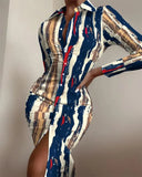 shirt dress long sleeve sexy waist waist printed cardigan
