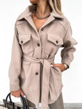 fall/winter lapel single-breasted thick solid color shirt woolen loose coat