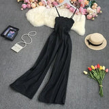 New Spring Autumn Fashion sleeveless off shoulder denim Jumpsuit high waist pleated solid color casual wide leg