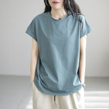 Clothing Round Neck Loose Pullover Slim Style Solid Color Bottom Shirt Spring Summer Short Sleeve Tee Shirt Women Tops-Outfit