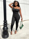 Sexy One Shoulder Sleeveless Solid Full Length Skinny